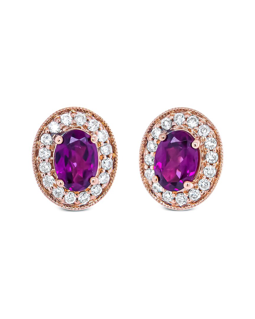 Haus Of Brilliance Colorful Gemstones 14k Rose Gold 2.40 Ct. Tw. Diamond & Garnet Stud Earrings In Brown
