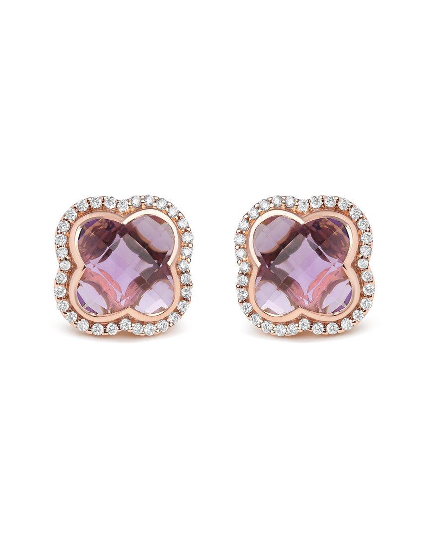 Haus Of Brilliance Colorful Gemstones 18k Rose Gold 7.02 Ct. Tw. Diamond &  Amethyst Stud Earrings In Brown