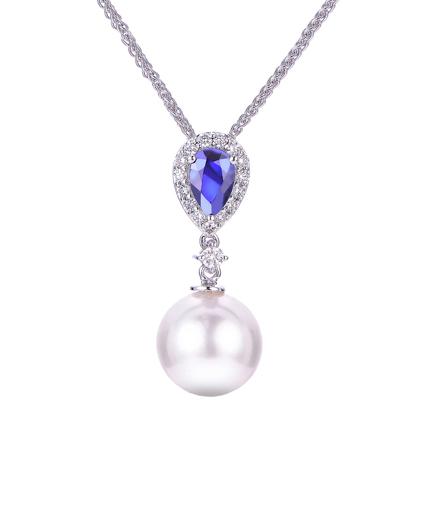 Imperial Pearl Imperial 14k 0.65 Ct. Tw. Diamond, Sapphire, & 9-9.5mm Akoya Pearl Pendant Necklace