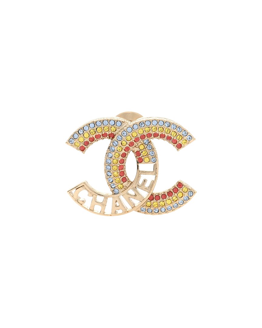 Pre-owned Chanel Crystal Rainbow Logo Cc Brooch (authentic Pre-loved)