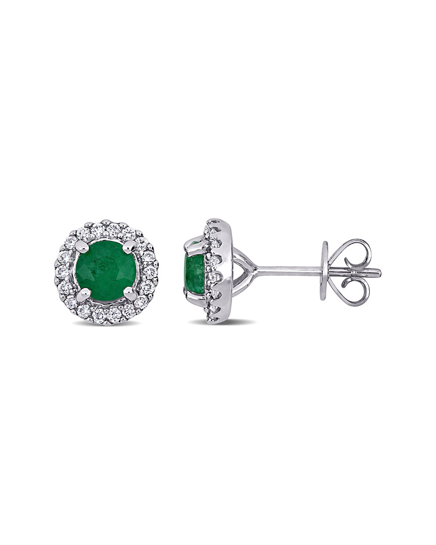 Diamond Select Cuts 14k 1.11 Ct. Tw. Diamond & Emerald Halo Earrings