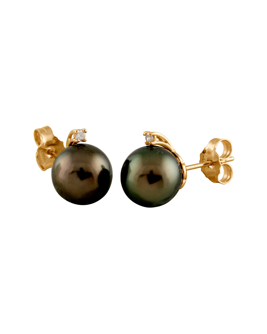 Masako Pearls Splendid Pearls 14k .10ct. Tw. Diamond 10-11mm Tahitian Pearl Studs
