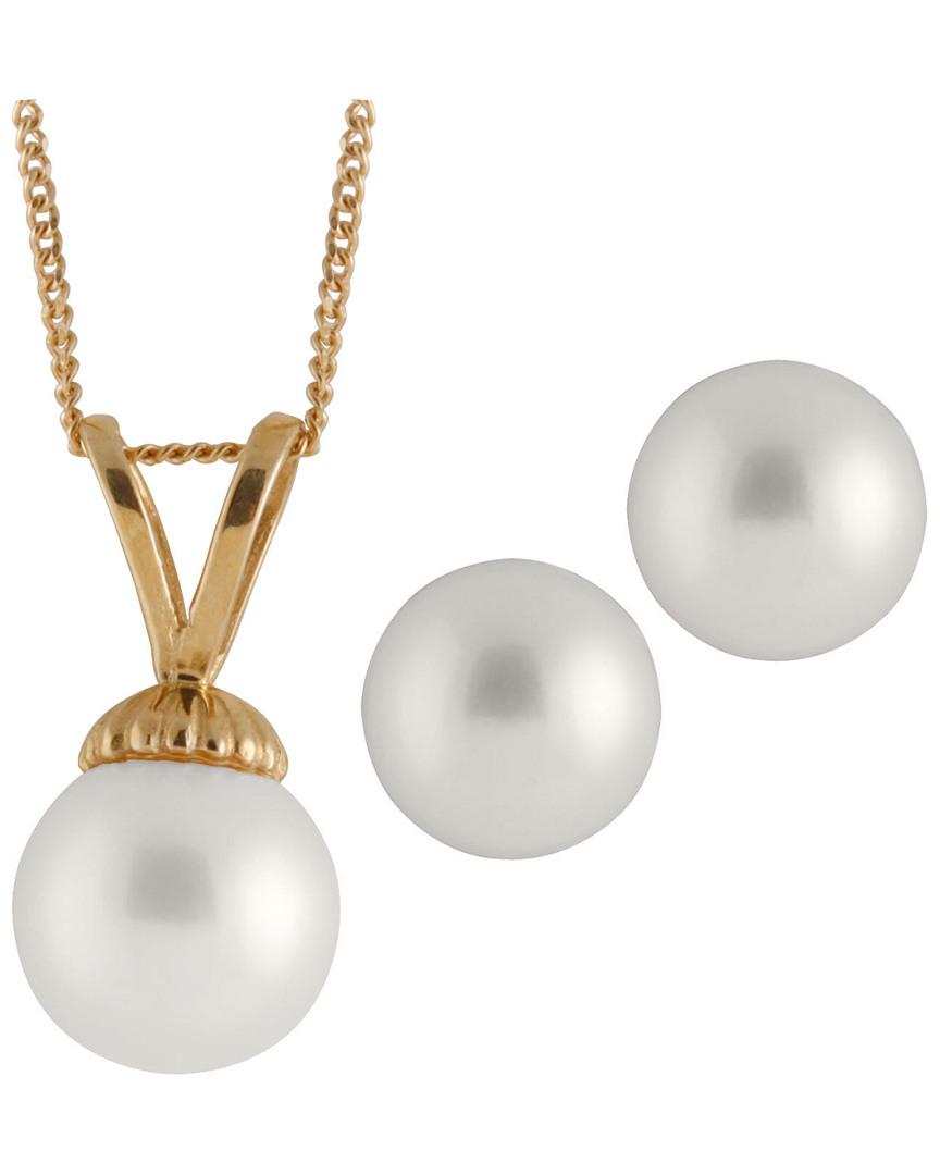 Splendid Pearls Plated 7-7.5mm Pearl Drop Earrings & Necklace Set