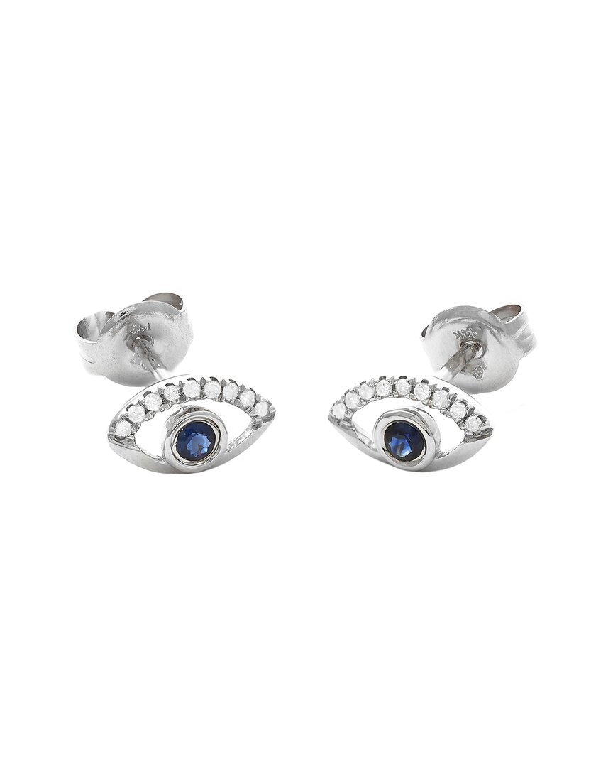 Gemstones 0.18 Ct. Tw. Diamond & Sapphire 14k Earrings In Silver