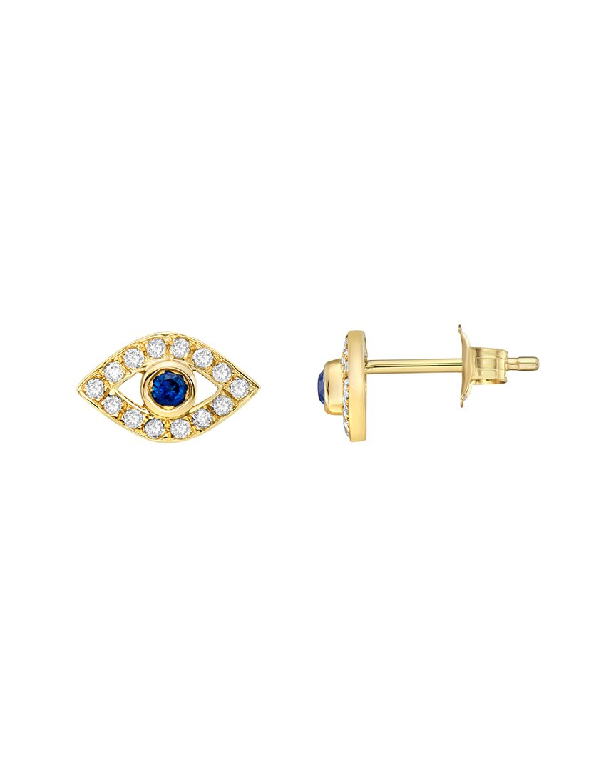 Diamond Select Cuts 14k 0.31 Ct. Tw. Diamond & Sapphire Evil Eye Earrings
