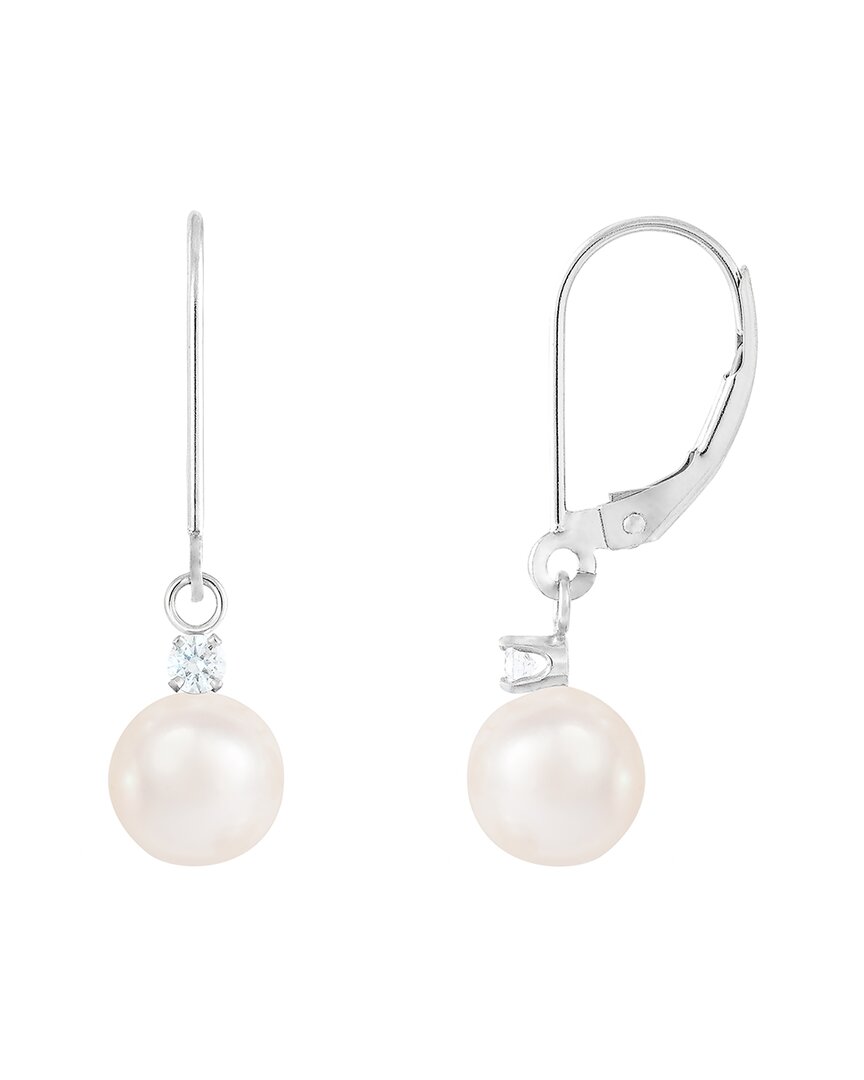 Splendid Pearls 14k 0.1 Ct. Tw. Diamond 7-7.5mm Pearl Earrings