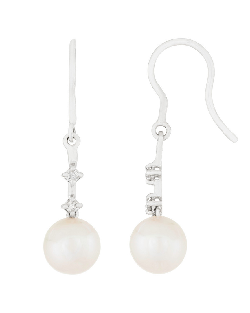 Masako Pearls 14k Diamond 7-7.5mm White Akoya Earrings