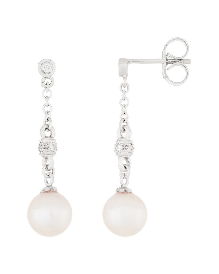 Masako Pearls Splendid Pearls 14k Diamond 7-7.5mm Pearl Earrings