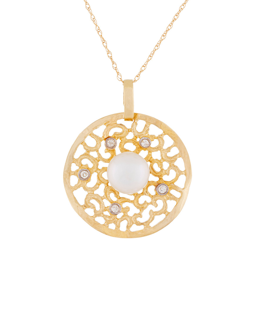 Masako Pearls 14k Diamond 8-8.5mm Pearl Medallion Pendant Necklace