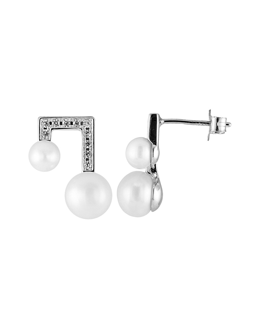 Splendid Pearls Rhodium Plated Silver 4-7mm Freshwater Pearl & Cz Drop Earrings