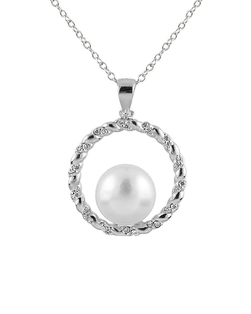 Splendid Pearls Rhodium Plated Silver 10-10.5mm Freshwater Pearl & Cz Necklace