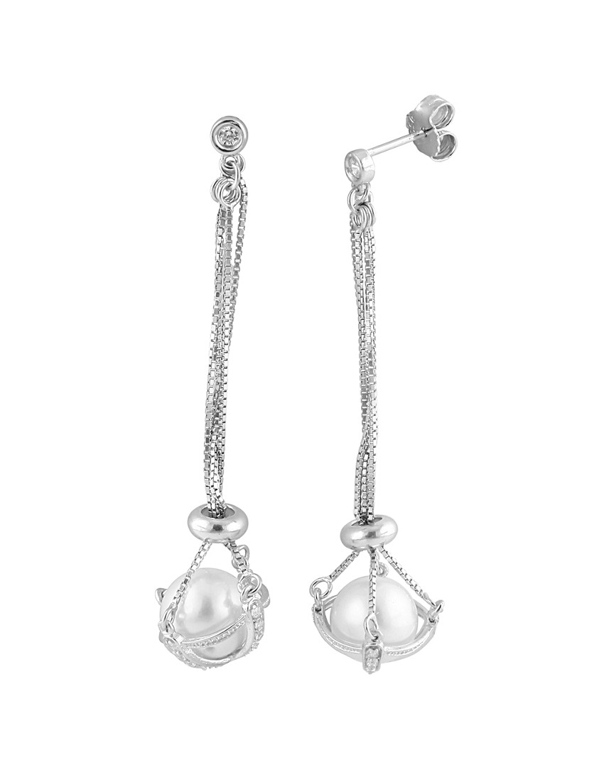 Splendid Pearls Rhodium Plated Silver 9-9.5mm Freshwater Pearl Drop Earrings