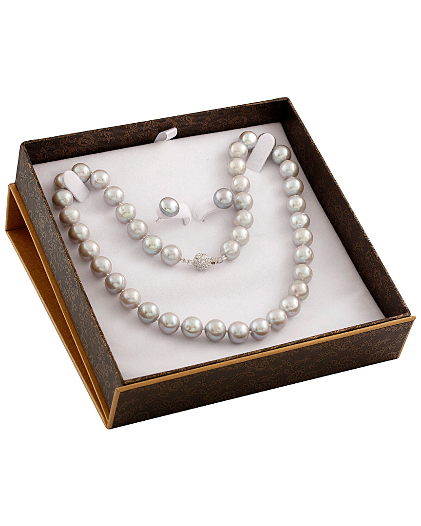 Splendid Pearls Rhodium Plated 8-8.5mm Freshwater Pearl Drop Earrings & Necklace Set