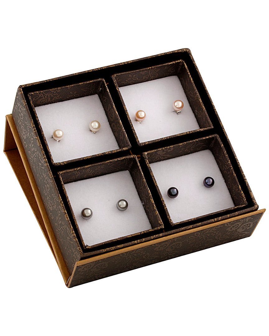 Shop Splendid Pearls Rhodium Plated 8-8.5mm Freshwater Pearl Earring Set
