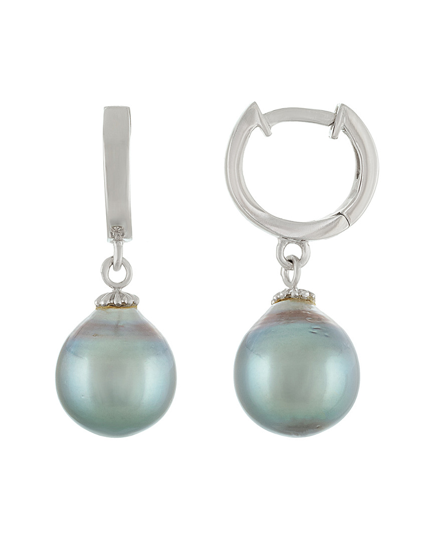 Splendid Pearls Silver 9-10mm Tahitian Pearl Earrings