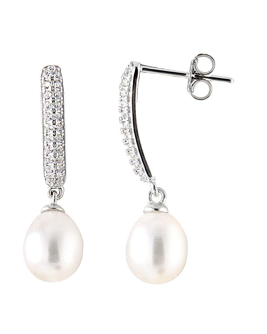 Splendid Pearls Silver 7-8mm Freshwater Pearl & Cz Earrings