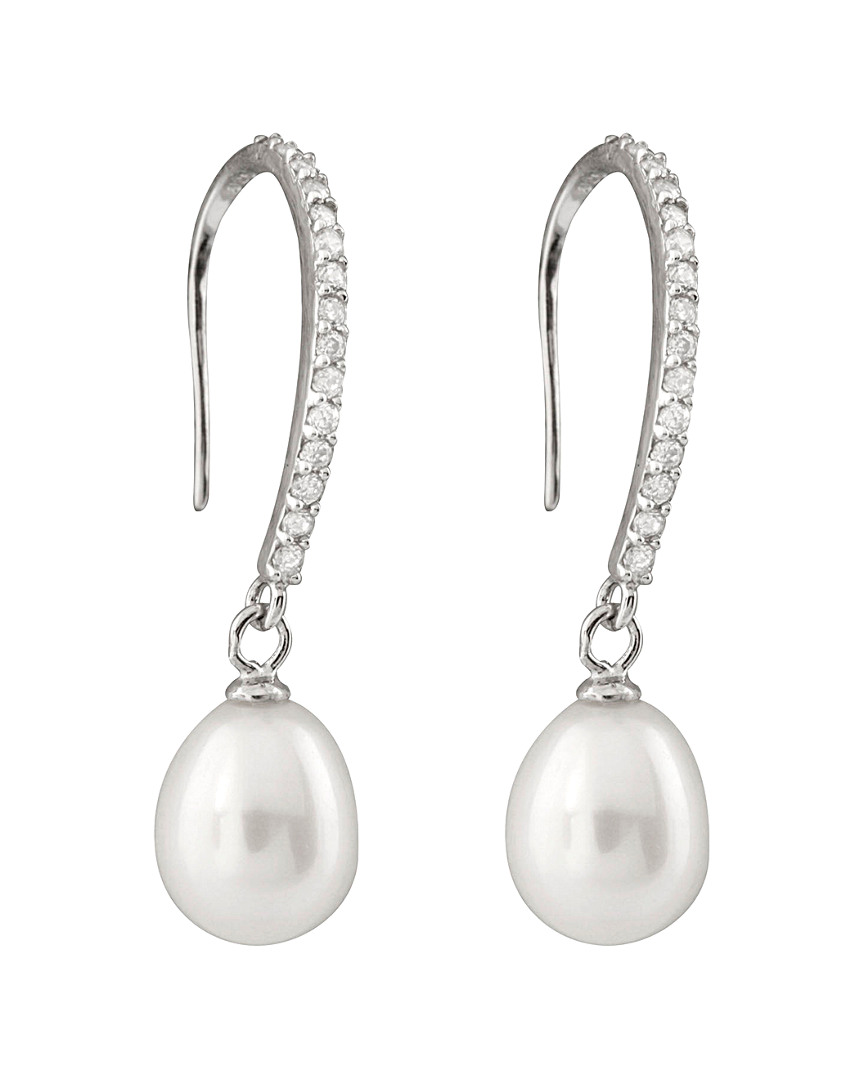 Splendid Pearls Silver 8-9mm Freshwater Pearl & Cz Earrings In Metallic