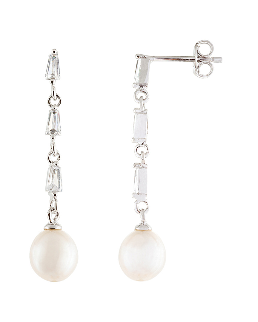 Splendid Pearls Silver 7.5-9mm Freshwater Pearl & Cz Earrings