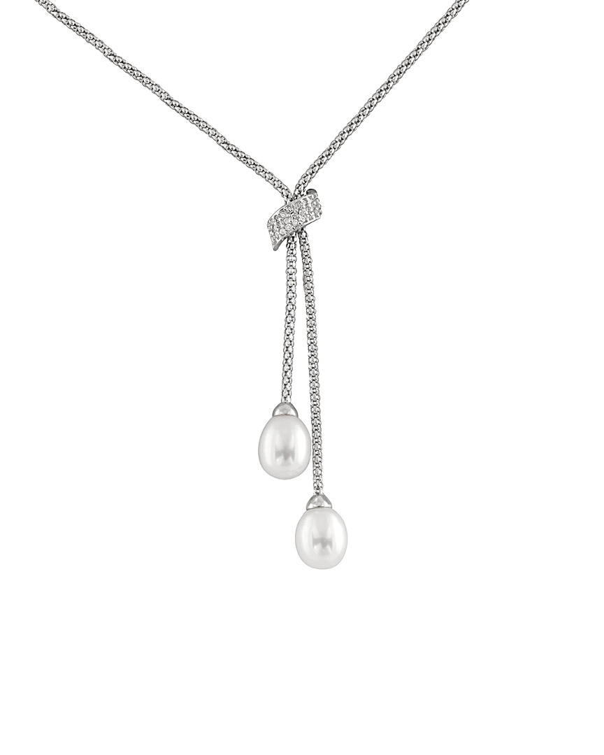 Splendid Pearls Silver 7-8mm Freshwater Pearl & Cz Pendant Necklace