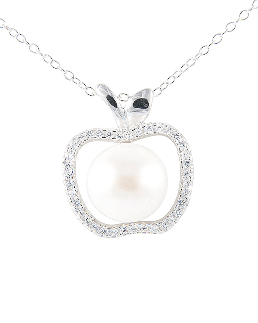 Splendid Pearls Silver 9-10mm Freshwater Pearl & Cz Pendant Necklace