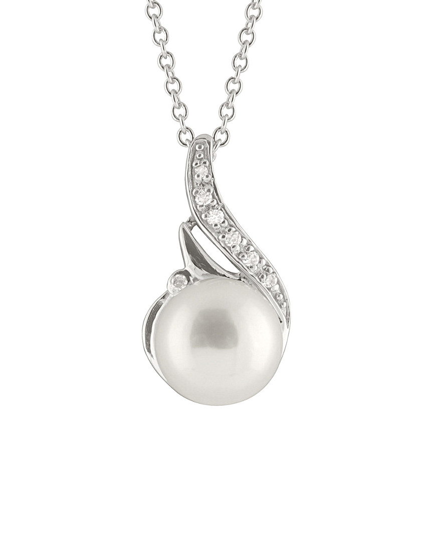 Splendid Pearls Silver 9-10mm Freshwater Pearl & Cz Pendant Necklace