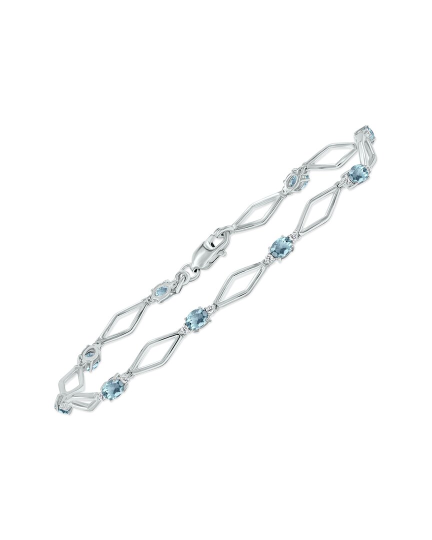 Gemstones Silver 1.60 Ct. Tw. Diamond & Aquamarine Bracelet
