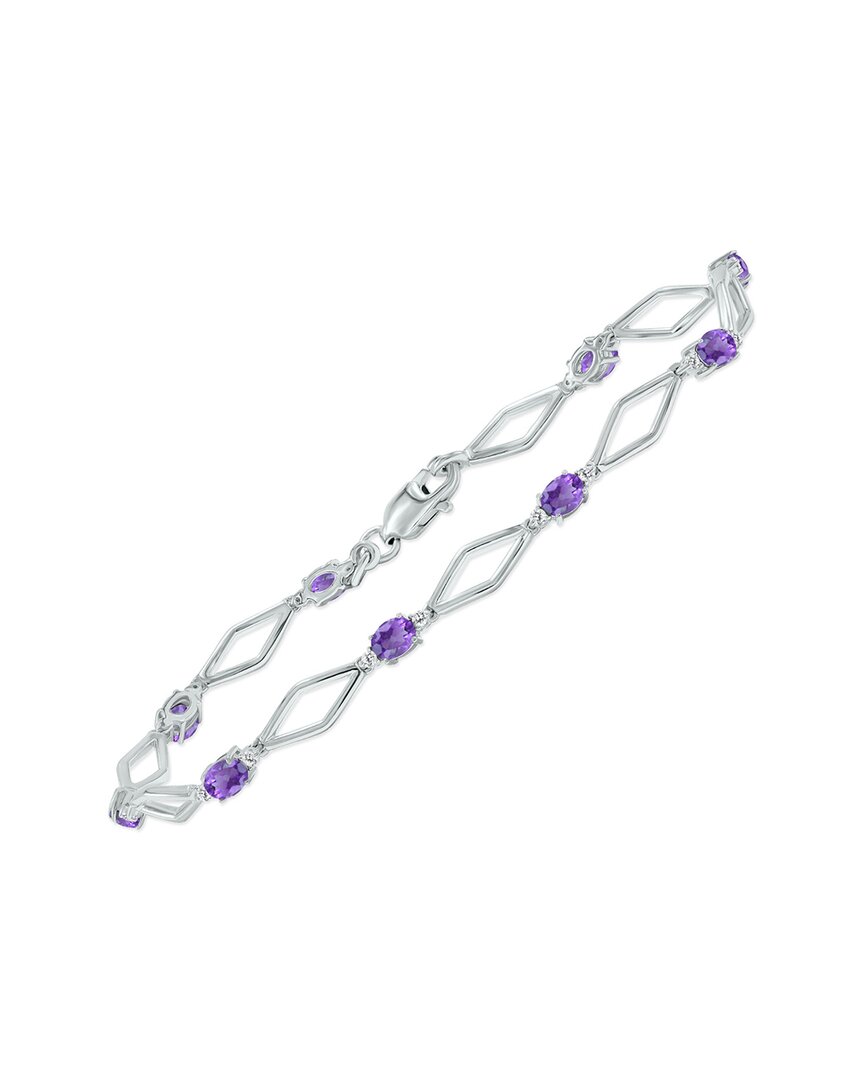 Gemstones Silver 1.60 Ct. Tw. Diamond & Amethyst Bracelet