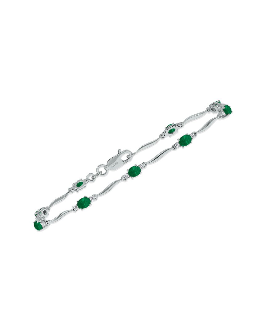 Gemstones Silver 1.59 Ct. Tw. Diamond & Emerald Bracelet