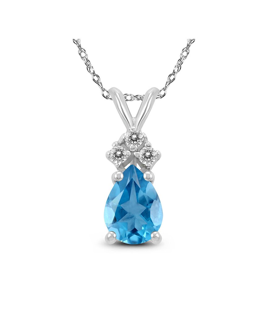 Gemstones 14k 1.18 Ct. Tw. Diamond & Blue Topaz Necklace In Metallic