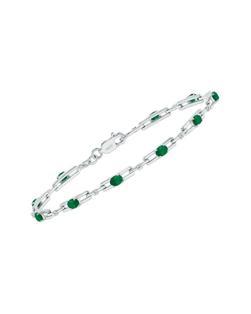 Gemstones Silver 1.61 Ct. Tw. Diamond & Emerald Bracelet