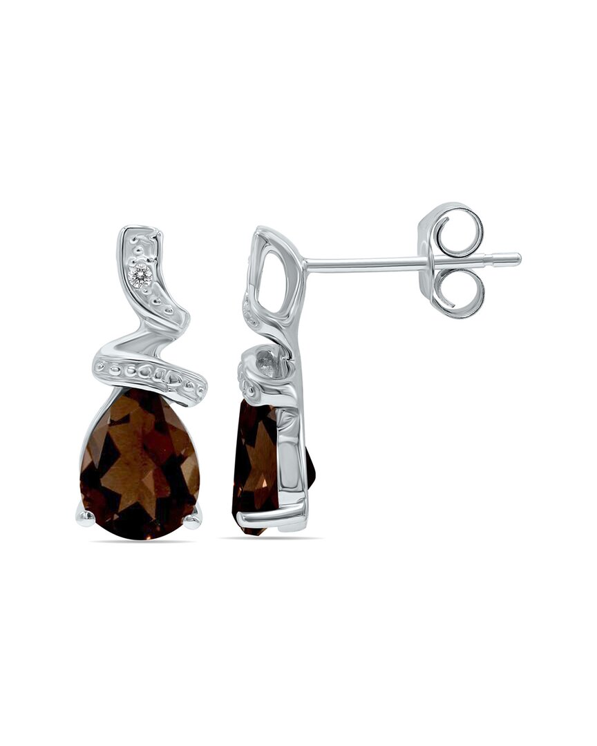 Gemstones 10k 1.92 Ct. Tw. Diamond & Smokey Quartz Earrings