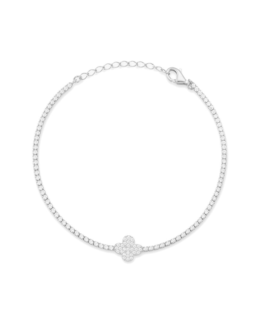 Glaze Jewelry Silver Diamond Cz Clover Tennis Bracelet