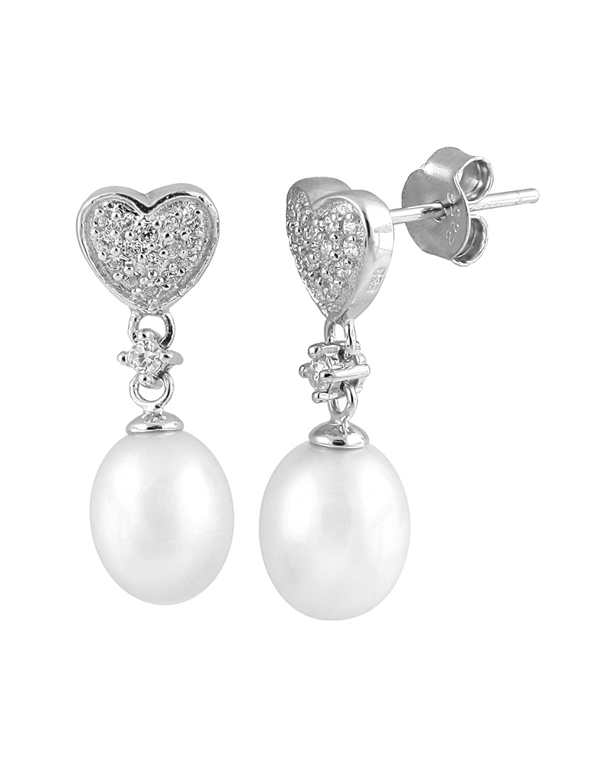 Splendid Pearls Rhodium Plated 7-7.5mm Freshwater Pearl Earrings