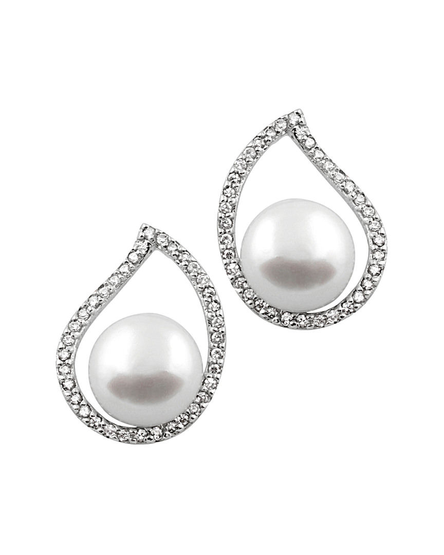 Shop Splendid Pearls Rhodium Plated 8-8.5mm Freshwater Pearl & Cz Earrings