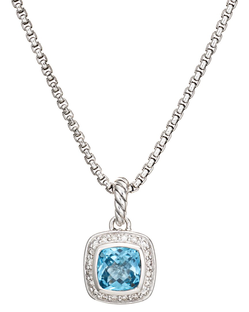 Heritage David Yurman David Yurman Silver 0.17 Ct. Tw. Diamond & Blue Topaz Pendant Necklace  (authentic )