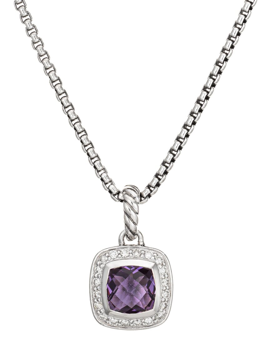Heritage David Yurman David Yurman Silver 0.17 Ct. Tw. Diamond & Amethyst Pendant Necklace  (authentic )