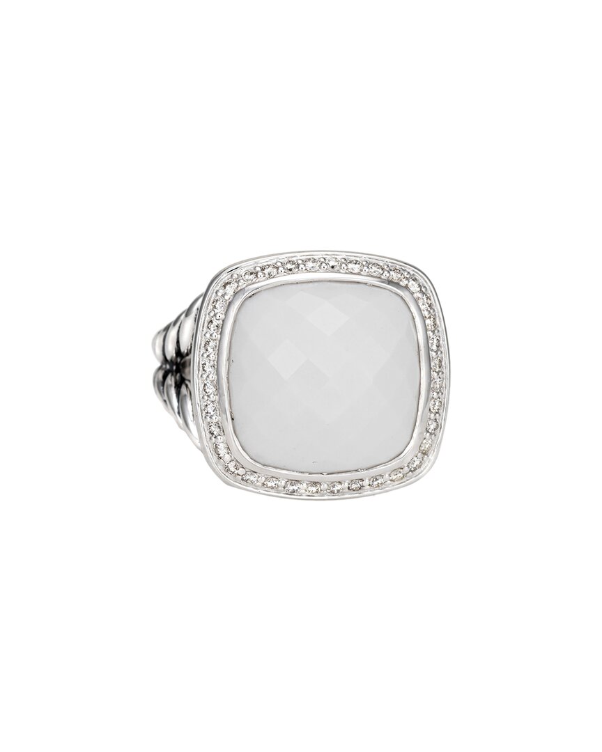 Heritage David Yurman David Yurman Silver 0.34 Ct. Tw. Diamond & White Agate Albion Ring (authentic )