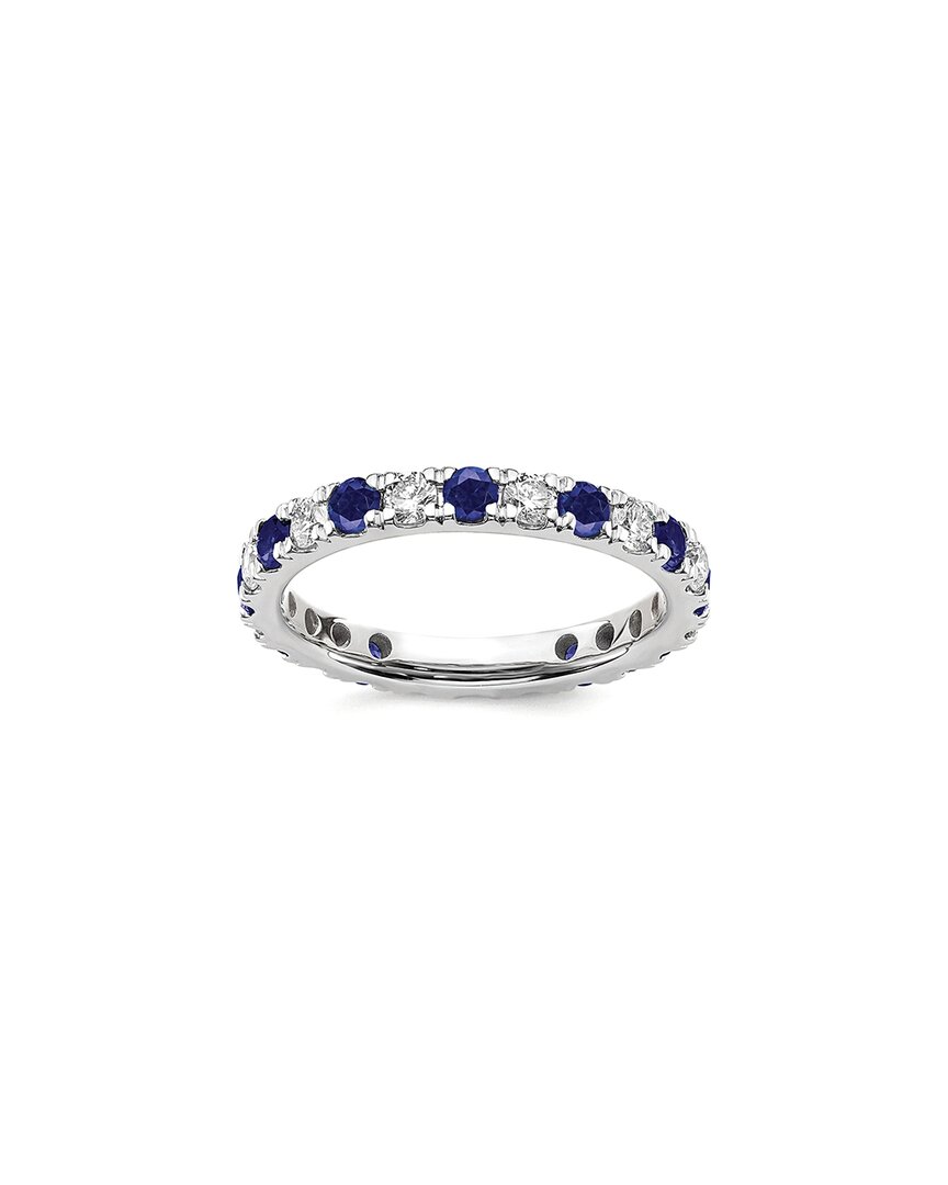 Lab Grown Gemstones 14k 1.75 Ct. Tw. Lab-grown Diamond & Lab-grown Blue Sapphire Eternity Ring In Silver