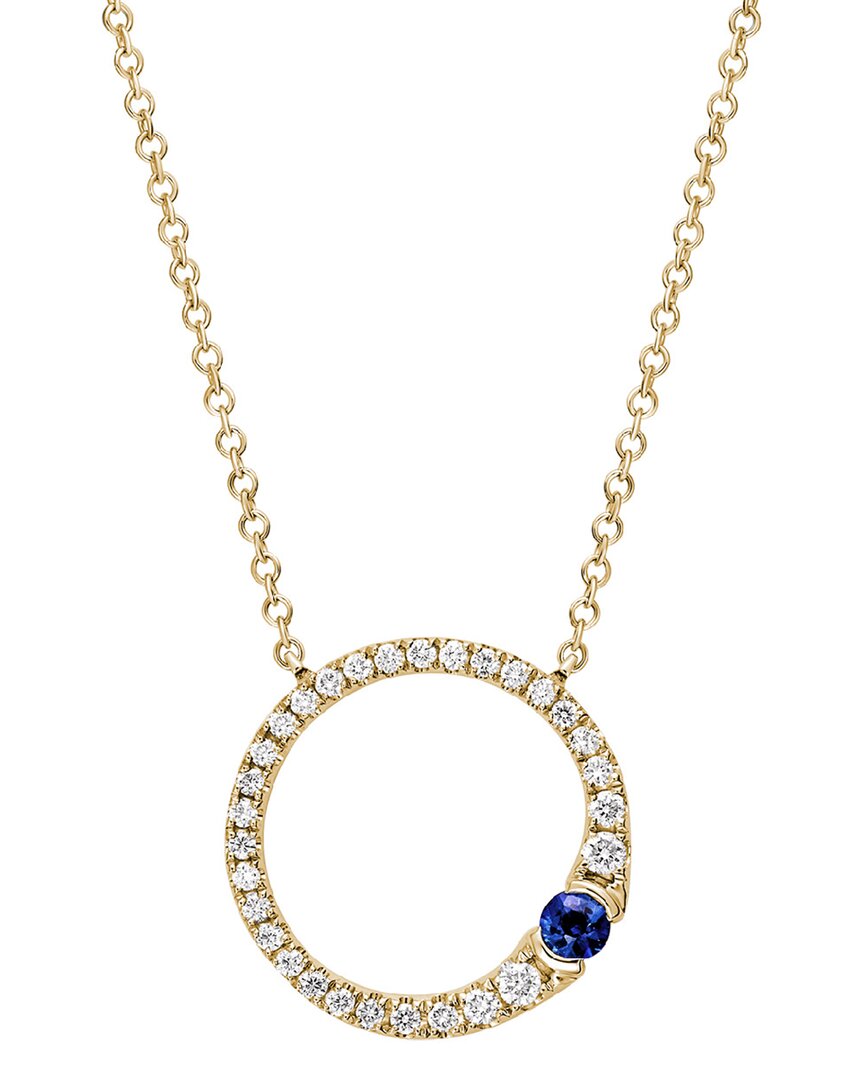 Gemstones 14k 0.30 Ct. Tw. Diamond & Blue Sapphire Open Circle Necklace