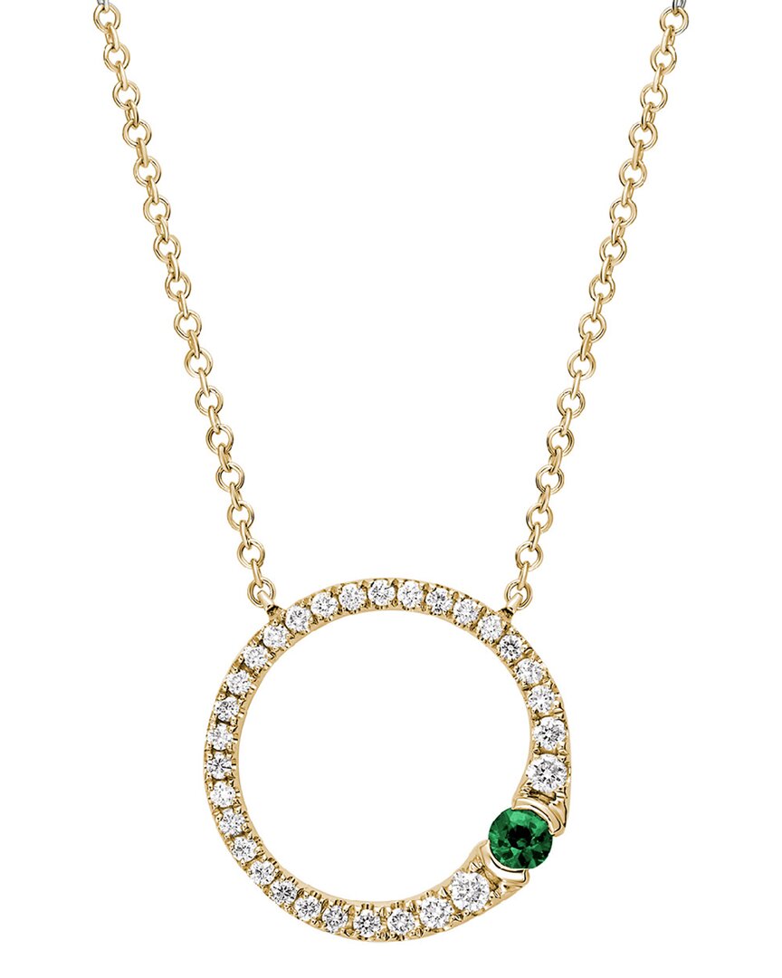 Gemstones 14k 0.26 Ct. Tw. Diamond & Emerald Open Circle Necklace
