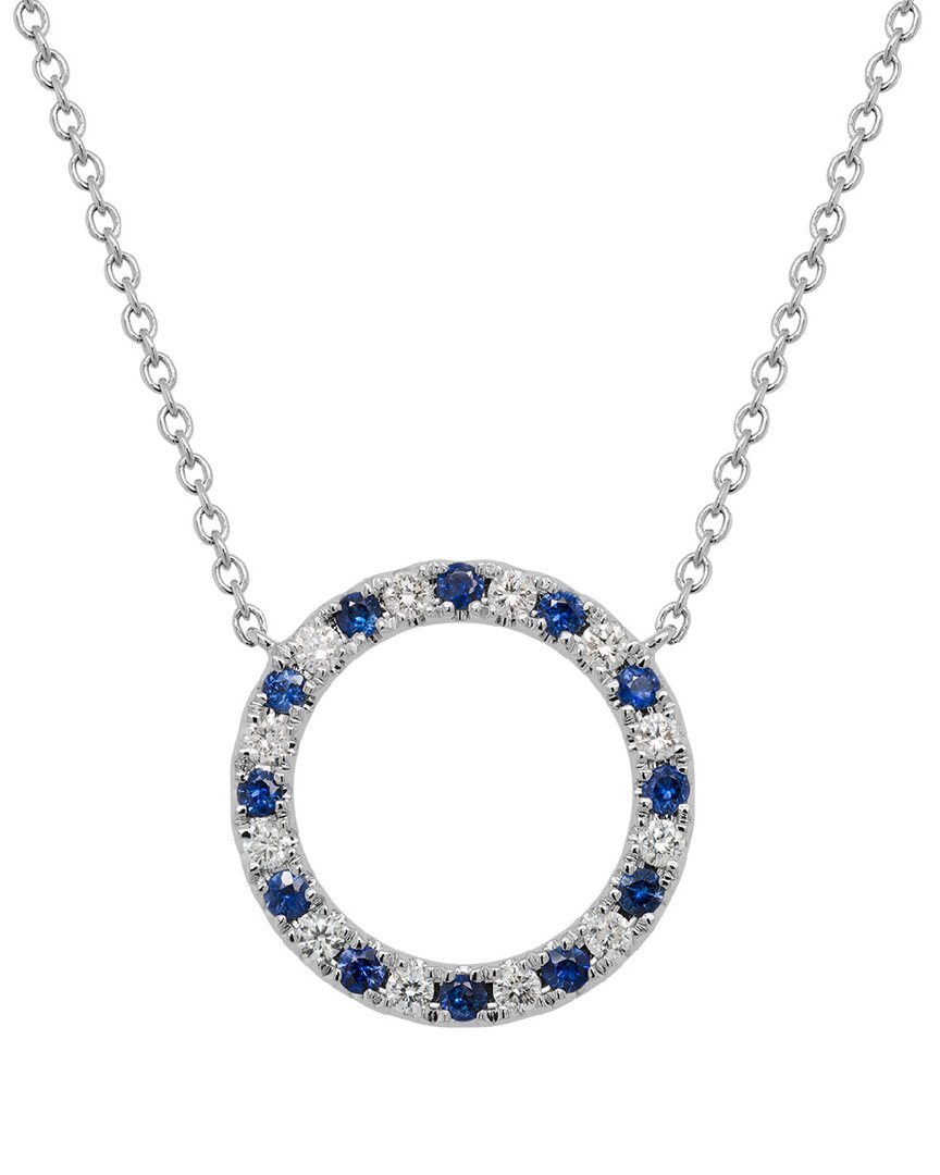 Gemstones 14k Diamond .18 Ct. & .26 Ct. Blue Sapphire Open Circle Necklace