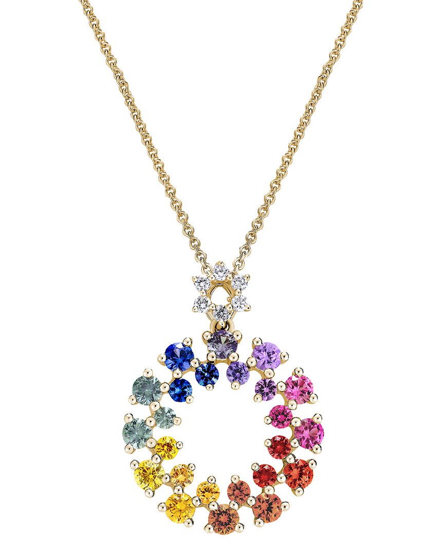 Gemstones 14k 1.10 Ct. Tw. Diamond & Multi Color Sapphire Necklace
