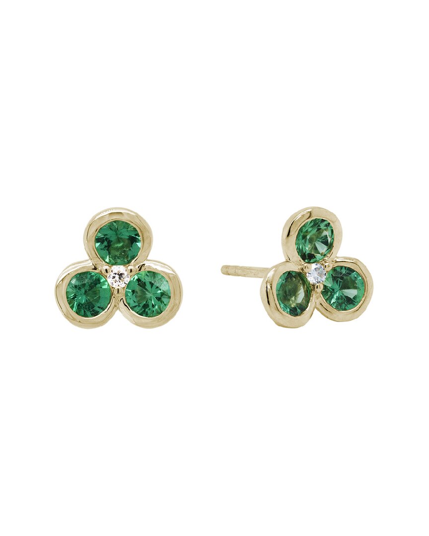 Gemstones 14k 0.92 Ct. Tw. Diamond & Emerald Flower Studs