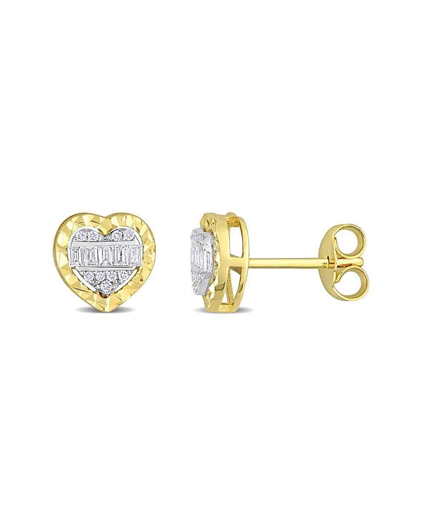 Diamond Select Cuts 14k Two-tone 0.21 Ct. Tw. Diamond Heart Earrings