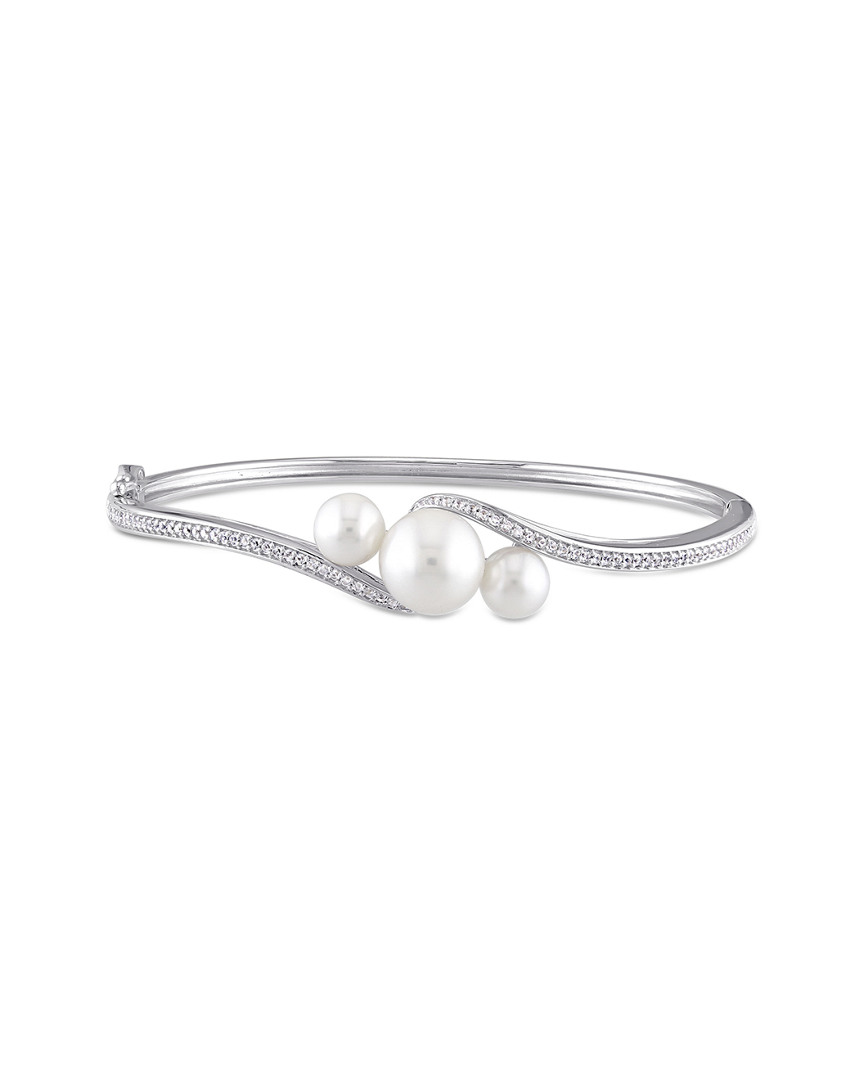 Rina Limor Silver 0.84 Ct. Tw. White Sapphire 6-6.5mm & 9-9.5mm Pearl Bangle