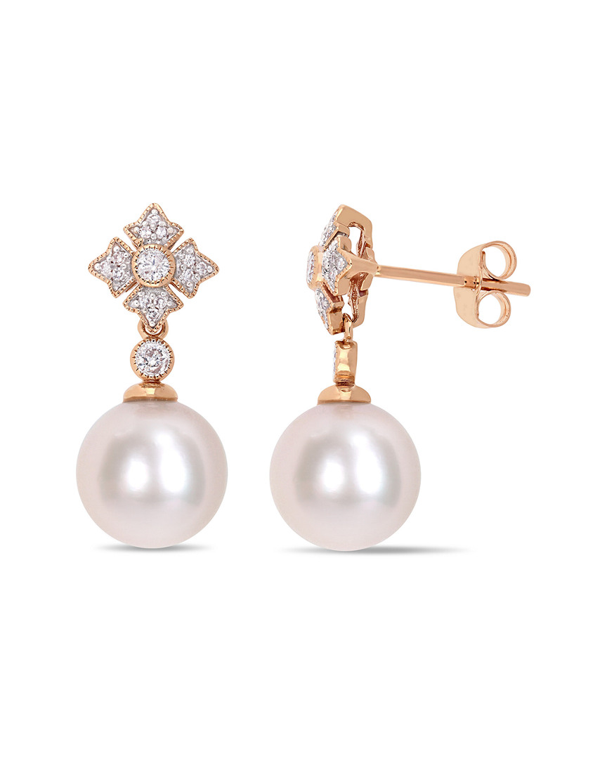 Rina Limor 10k Rose Gold 0.21 Ct. Tw. Diamond 9.5-10mm Pearl Earrings