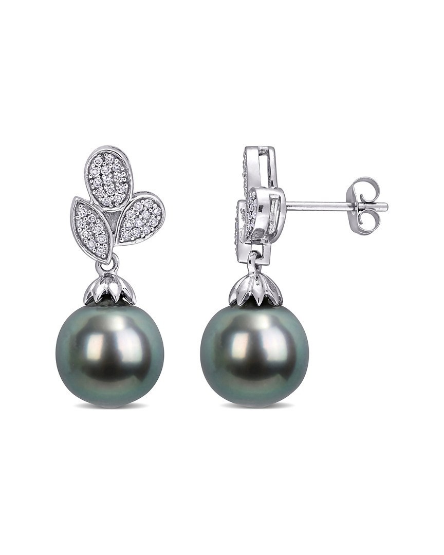 Rina Limor 10k 0.20 Ct. Tw. Diamond 9-9.5mm Pearl Floral Drop Earrings