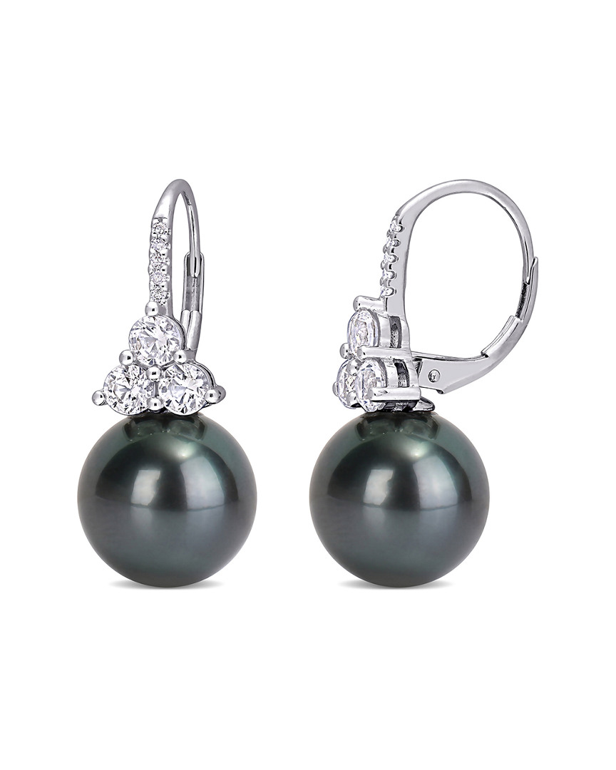 Rina Limor 10k 1.43 Ct. Tw. Diamond & White Sapphire 11-12mm Pearl Earrings