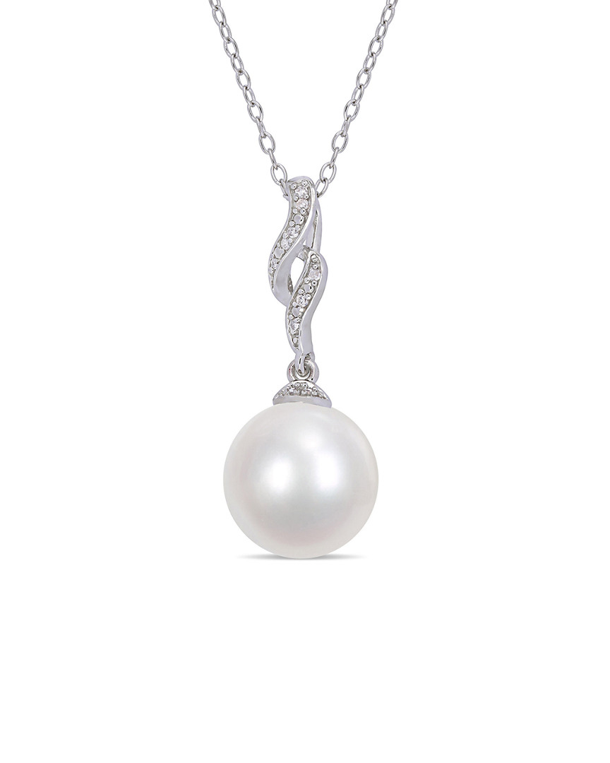 Rina Limor Silver 0.04 Ct. Tw. Diamond 11-12mm Pearl Twist Necklace