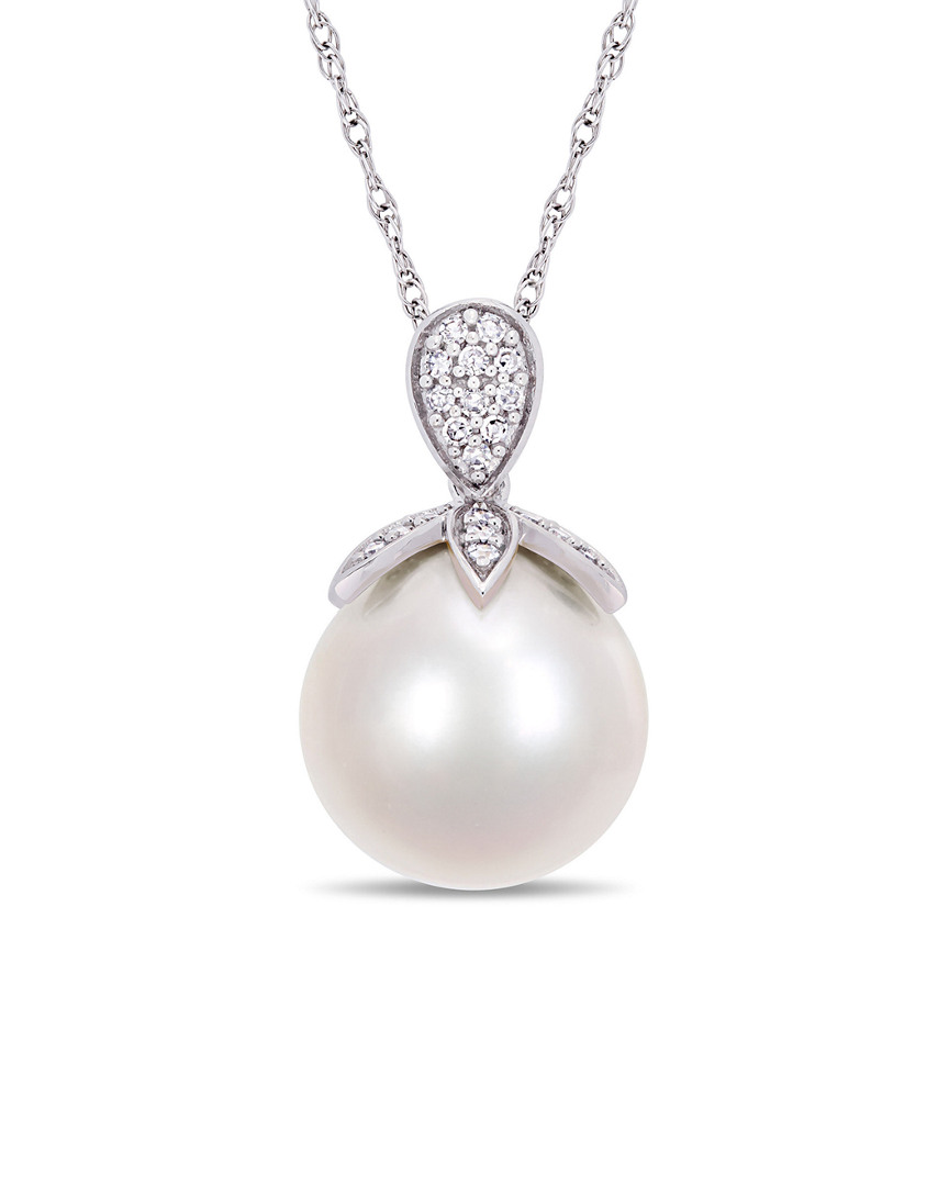 Rina Limor 10k 0.10 Ct. Tw. Diamond 11-12mm Pearl Pendant Necklace